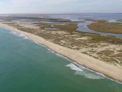WS AERIAL View of Estuary with coast / North Carolina, United States Stock Footage
