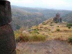 Amberd castle, view of Vahramashen church from the castle Stock Footage