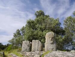 MS LA Shot of Menhir statue at megalithic site / Filitosa, Corsica, France Stock Footage
