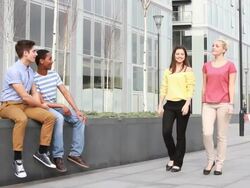 Male friends gossip about females Stock Footage