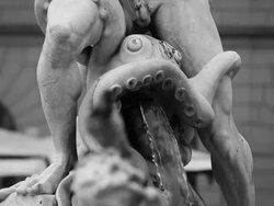 Monochrome Neptune Statue Masterpiece in Rome Stock Footage