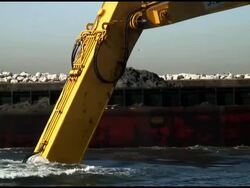 Mud Dredged, Dug, Scooped -- Dropped, Dumped On Barge Stock Footage
