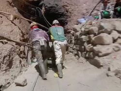 MS TS POV Shot of miners working at Potosi Mountains / Potosi, Bolivia Stock Footage