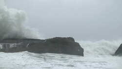 Huge Waves Crash Into Coast Of Taiwan As Typhoon Soudelor Nears Stock Footage