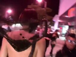 Raja Gemini as Hindu Goddesses Krishna greets paparazzi exiting a Halloween Party at Bootsy Bellows in West Hollywood Stock Footage