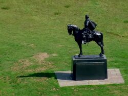 WS AERIAL ZI ZO View of statue of Stonewall Jackson / Virginia, United States Stock Footage