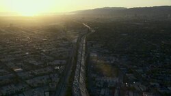 Aerial shot of the Santa Monica Freeway leading to the coast in Los Angeles County, California. Stock Footage