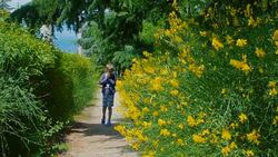 boy sneezing from pollen of flowering plants Stock Footage