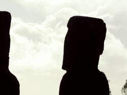 MS PAN Shot of Moai statue / Rapa Nui National Park, Easter Island, Chile  Stock Footage