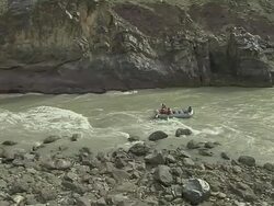 Pan Left Shot Rafting Zanskar River Jammu and Kashmir India Stock Footage