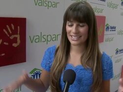 INTERVIEW: Lea Michele discusses how she was involved in Valspar and Habitat for Humanity, and the celeb hands she likes to see at Lea Michele Launches Valspar Hands For Habitat Program Stock Footage