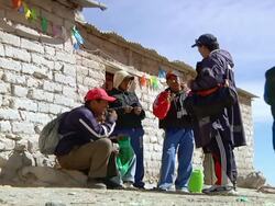 MS LA Shot of miner talking and eating coca leaf at Potosi Mountains / Potosi, Bolivia Stock Footage