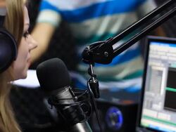 Live Radio Newscaster Stock Footage