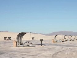 MS PAN Picnic shelters in White Sands National Monument / Alamogordo, New Mexico, United States Stock Footage