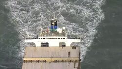 Aerials of stricken cargo ship in channel News Clip