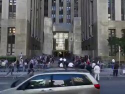 Timelapse of Anne Sinclair, Dominique Strauss-Kahn and lawyer Benjamin Brafman arriving and leaving  Stock Footage