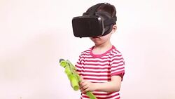 Children play virtual reality simulator Stock Footage