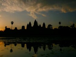 T/L, WS, ZO, sunrise reflection Angkor Wat Temple / Siem Reap, Cambodia Stock Footage