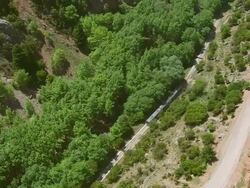 MS AERIAL TS Shot of rack railroad tracks with rail / Kalavryt, Peloponnese, Greece Stock Footage