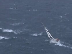 Brokenwood, the 54ft yacht sailed by Sailors with Disabilities in the 2009 Sydney to Hobart Yacht Race. Skippered by David Pescud, Australia Stock Footage