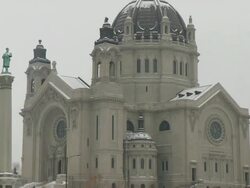 MS TD Cars are parked in front of the Cathedral / Saint Paul, Minnesota, United States  Stock Footage