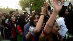 CLEAN : Bangladesh cricket supporters celebrate victory over England in Cricket World Cup match News Clip