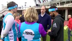 Prince Harry and the Duke and Duchess of Cambridge attend a training day for London Marathon runners News Clip