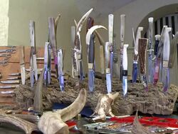 MS CU Shot of traditional Frosolone knives / Frosolone, Molise, Italy  Stock Footage