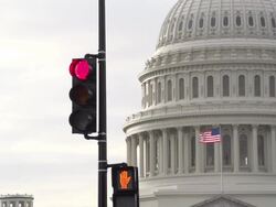 Stop light and the US Capital in Washington D.C. Stock Footage
