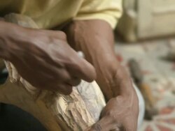 CU TD Man carving wood scuplture / Havana, Cuba Stock Footage
