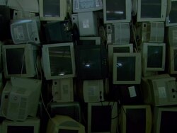 MS Shot of group of computers in warehouse / Lagos, Nigeria Stock Footage
