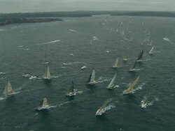 Brokenwood, the 54ft yacht sailed by Sailors with Disabilities in the 2009 Sydney to Hobart Yacht Race. Skippered by David Pescud, Sydney, Australia Stock Footage