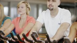 Adult Exercise Bike Class Stock Footage