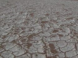 Pan across cracked earth, Sossusvlei, Namib-Naukluft, Namibia Stock Footage