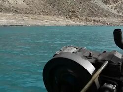 Attabad Lake and boat engine in Pakistan. Stock Footage