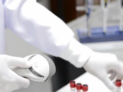 using barcode reader in laboratory Stock Footage