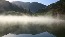 Wet fog moving over Seryangji lake(Reservoir in the Hwasun) Stock Footage