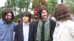 Actors who play The Beatles mark the 45th anniversary of the band's Abbey Road crossing by doing the same News Clip