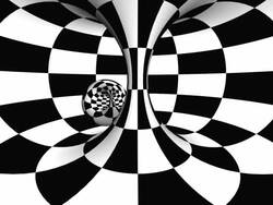 Chrome ball spinning into a checked torus Stock Footage