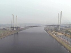 View of Gyeyangdaegyo Bridge at Gyeongin Ara Waterway Stock Footage