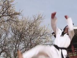 MS Korean guy doing high kick  / Kyungkido, Bucheon, South Korea Stock Footage