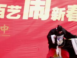 MS TS Chinese folk artists performing traditional opera at temple fair to celebrate chinese spring festival  AUDIO  / xi'an, shaanxi, china Stock Footage