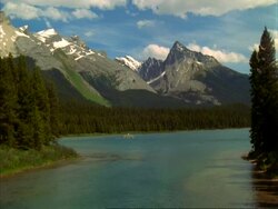 WA scenic view of Medicine lake, Jasper national park, British Columbia, Canada Stock Footage
