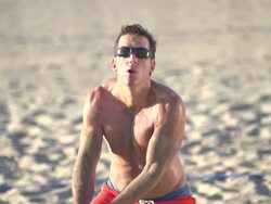 Man playing beach volleyball. - Slow Motion - filmed at 240 fps Stock Footage