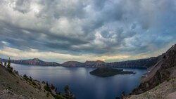 Crater Lake Cloudy Oregon Stock Footage