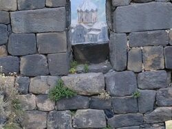Amberd castle, view of Vahramashen church from the castle Stock Footage