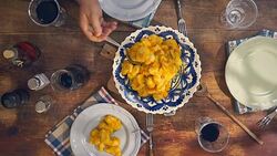 Fresh Homemade Gnocchi with Pumpkin Sauce and Chili Pepper Stock Footage