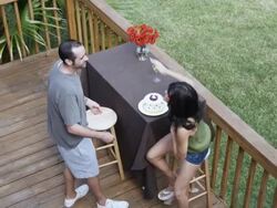 WS PAN Man giving  girlfriend birthday cake / Charleston, South Carolina, USA Stock Footage