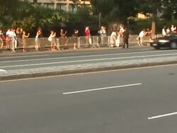 Liev Schreiber and NaomiWatts watch Barack Obama's Motorcade 07/28/2010 at the Celebrity Sightings in New York at New York NY. (Footage by WireImage Video/GettyImages) Stock Footage