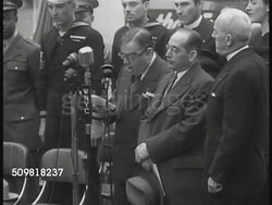 1944: TIME SQUARE RALLY: New York Mayor LaGuardia administering pledge against 'racial or religious hate. Do you also pledge?'  Crowd responding ,'I do.' POSTER: The Job of the National Conference of Christians and Jews, Inc. in America at War Instructional Video